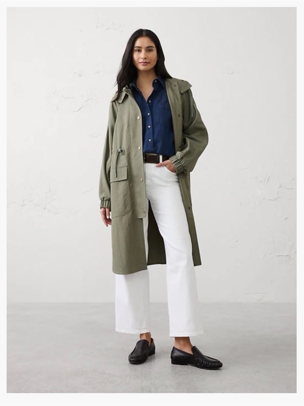 Banana Republic Green Hooded Trench Coat MEDIUM
